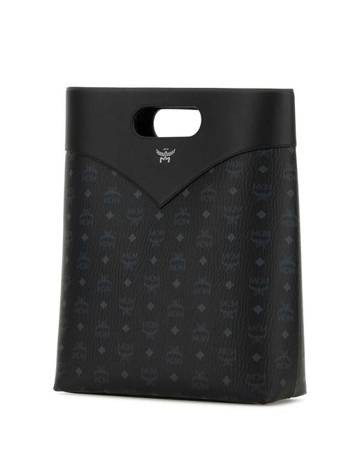 MCM Black Printed Canvas Shopping Bag