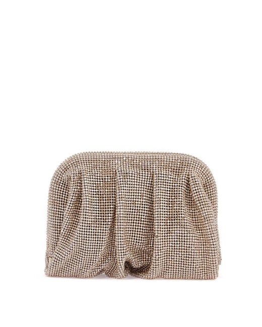 Benedetta Bruzziches Brown Compact Pleated Light Rhinestone Evening Bag