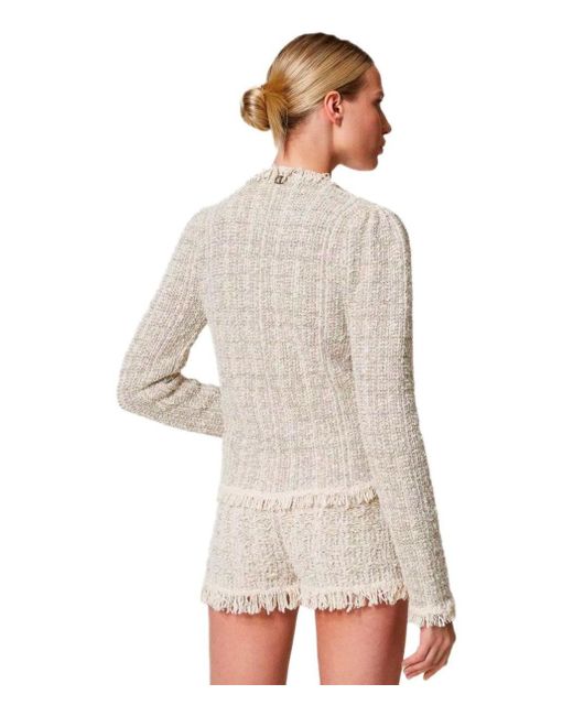 Twinset Natural Jacquard Lurex Knitted Jacket