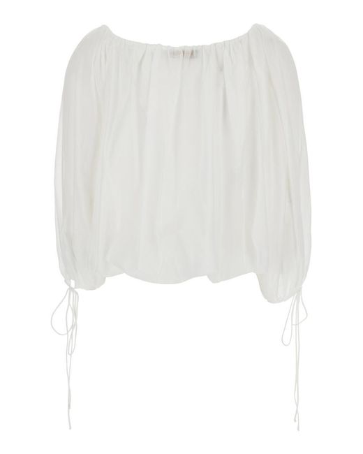 ANDAMANE White 'Wilma' Top With Long Balloon Sleeves