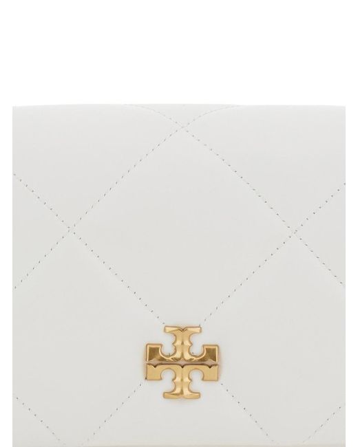 Tory Burch White Diamond-Quilted Crossbody Bag With Double T Detail On The Front