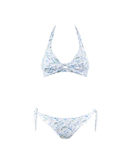 Mc2 Saint Barth Blue Classic Triangle Bikini With Floral Print