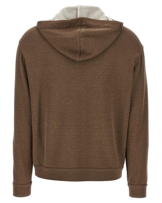 Brunello Cucinelli Brown 'Precious Zipper Pull' Hoodie