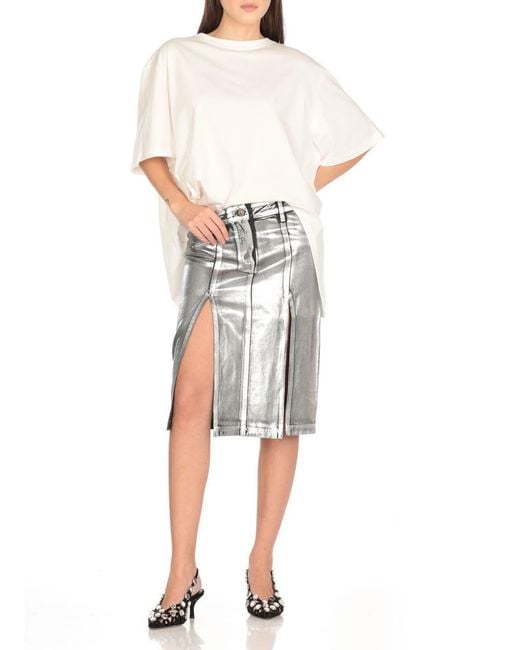 The Attico White Shiny Cotton Midi Skirt With Structured Silhouette
