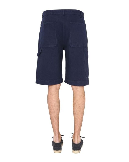 YMC Blue Cotton Canvas Bermuda for men