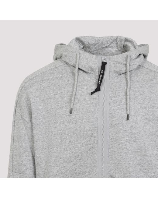 C P Company Gray Full-Zip Hoodie With Adjustable Drawstring for men