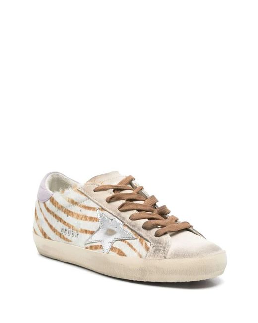 Golden Goose Deluxe Brand Natural "Super Star" Zebra Horsy Upper Suede Toe And Heel Laminated Star Shoes