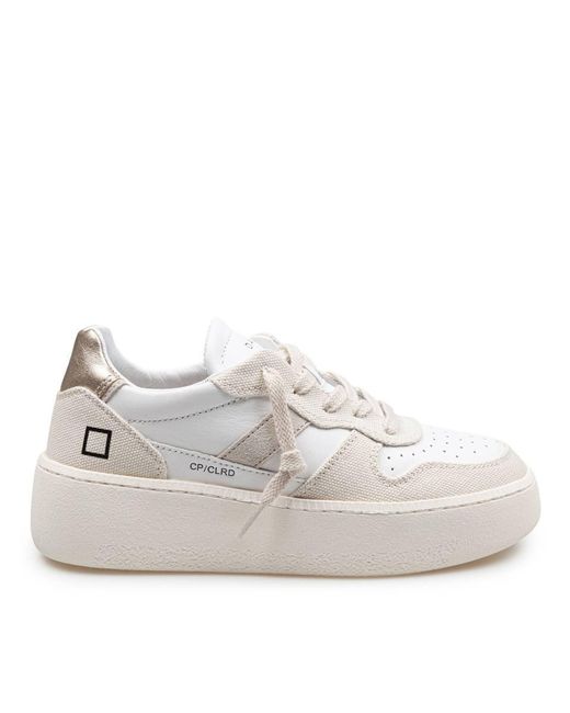 Date White Leather And Fabric Platform Sneakers