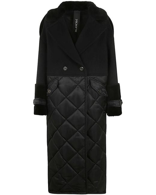 Blancha Black Wool Fabric, Nylon Fabric And Shearling Coat