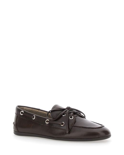Jeffrey Campbell Gray Loafers With Eyelet Details And Front Lace-Up Closure