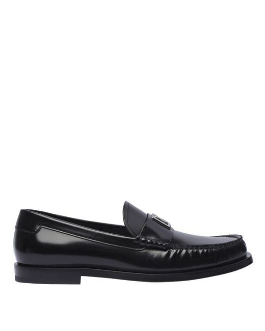 Dolce & Gabbana Black Logo Detail Leather Loafers for men