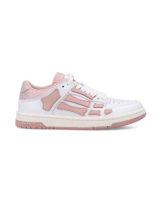 Amiri Pink Crystal Satin Skel Top Low Sneakers