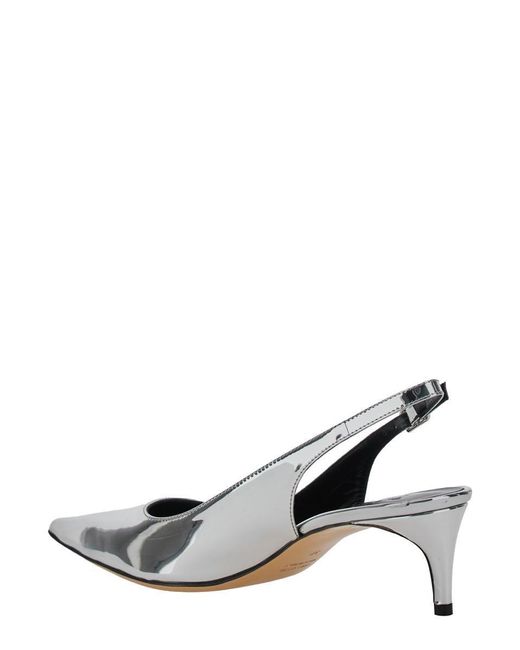 Plain 'Luisa' Metallic Slingback Pumps With Medium Stiletto Heel And Mirror Effect