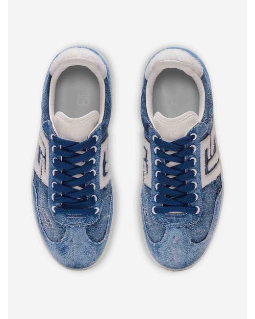 Balmain Blue Swan Denim Sneakers for men