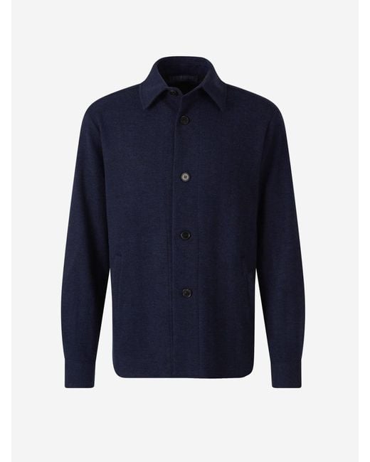 Harris Wharf London Blue Wool Shirt Jacket for men