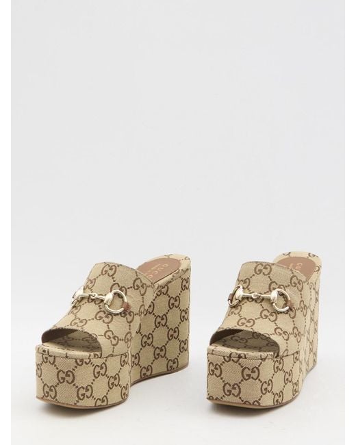 Gucci Natural Gg Wedge Sandals