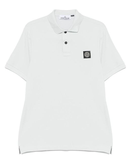 Stone Island White Slim Fit Polo Shirt Organic Cotton Elastane Piqué for men