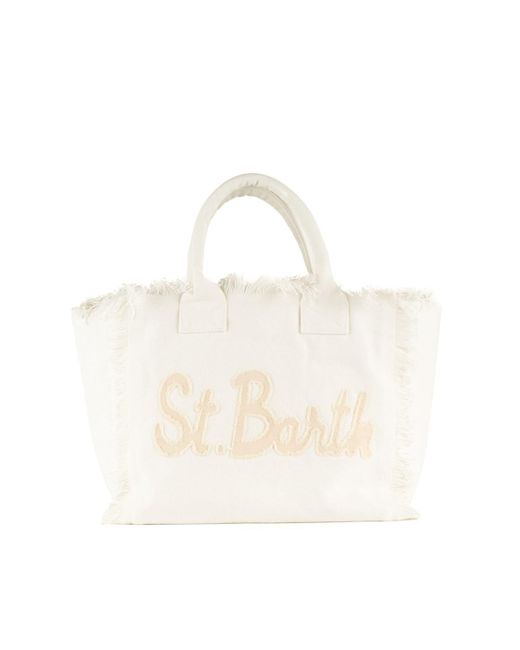 Mc2 Saint Barth White Canvas Shoulder Bag With St.Barth Patch
