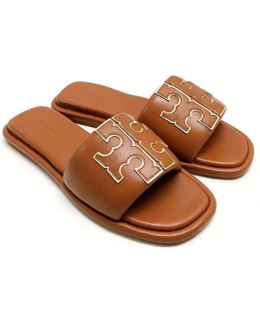 Tory Burch Brown Double T Sport Slide