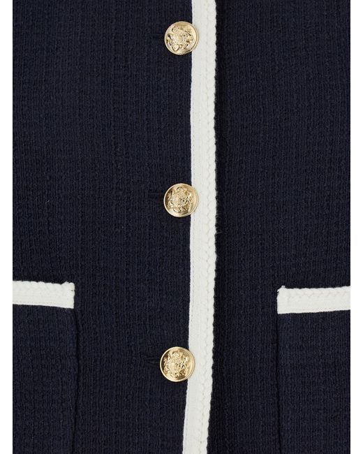 DUNST Blue Jacket With Round Neck And Front Jewel Button Cllosure