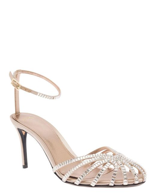 ALEVI Natural 'Penelope' Sandals With Rhinestone Embellishment And Stiletto Heel