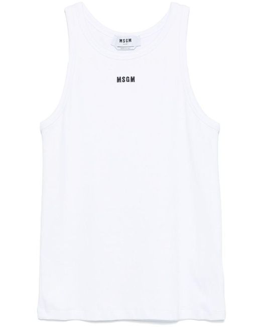MSGM White Cotton Tank Top With Logo Print for men