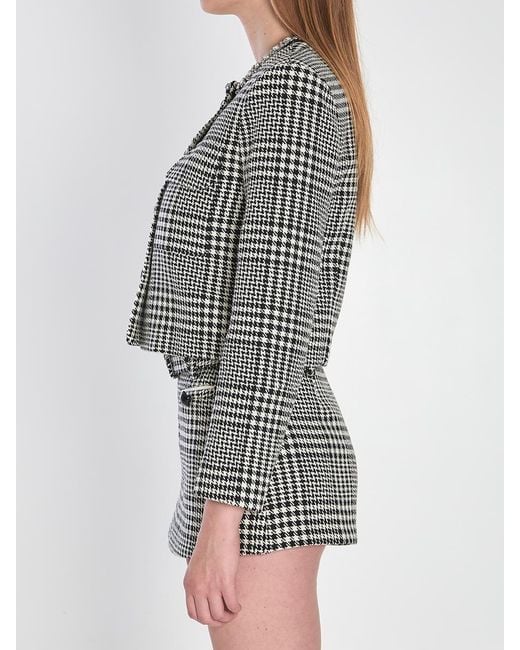 Self-Portrait Gray Houndstooth Cropped Jacket