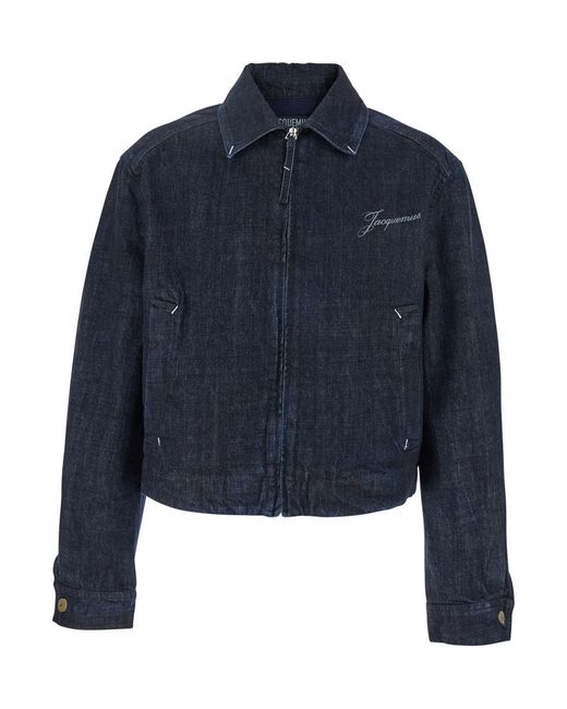 Jacquemus Blue 'La Veste De-Nimes Canevas' Jacket With Classic Collar And Logo Lettering On The Front for men