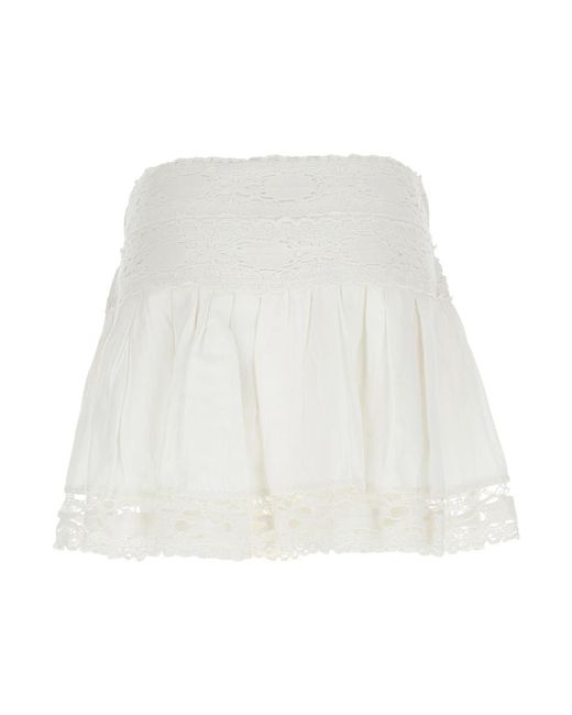 Isabel Marant White 'Violana' Miniskirt With Pleated Details And Scallop Hem