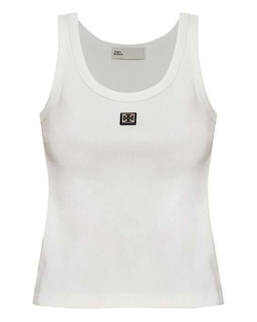 Tory Burch White Logo Cotton Tank Top