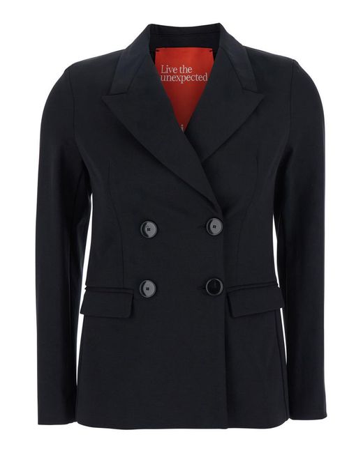 ..,merci Black Double-Breasted Jacket With Peak Revers