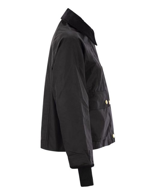 Barbour Black Beadnell Waxed Jacket With Crop Cut