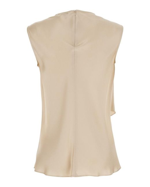 Antonelli Natural 'Viterbo' Crewneck Top With Front Asymmetric Ruffle