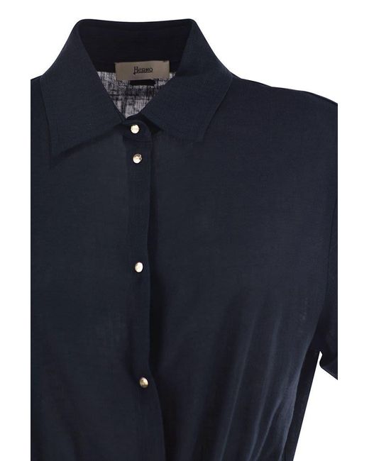 Herno Blue Chemisier Jumpsuit With Drawstring