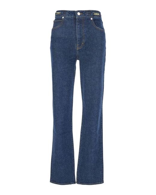 FRAME x Ritz Paris Blue 'The Ritz Ruler' Flared Jeans With Logo Plaque On The Waist And Logo Embroidery On The Rear