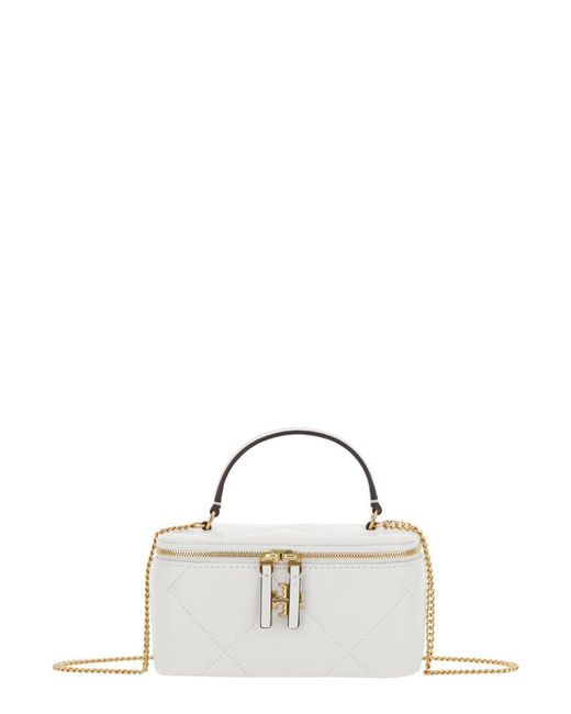 Tory Burch Natural Diamond-Quilted Crossbody Bag With Double T Plaque On The Front