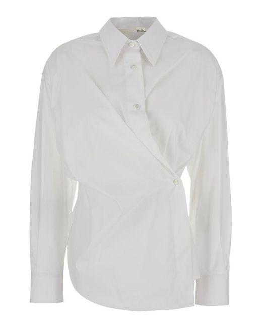 Tela White 'Rotella' Shirt With Pointed Collar And Asymmetric Design