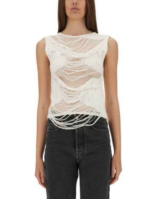 MM6 by Maison Martin Margiela White Worn Effect Top