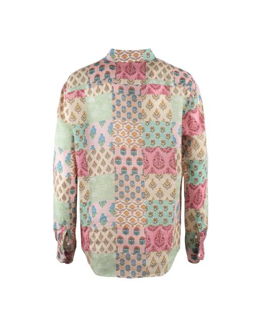 Mc2 Saint Barth Multicolor Classic Linen Shirt With Floral Patch Print