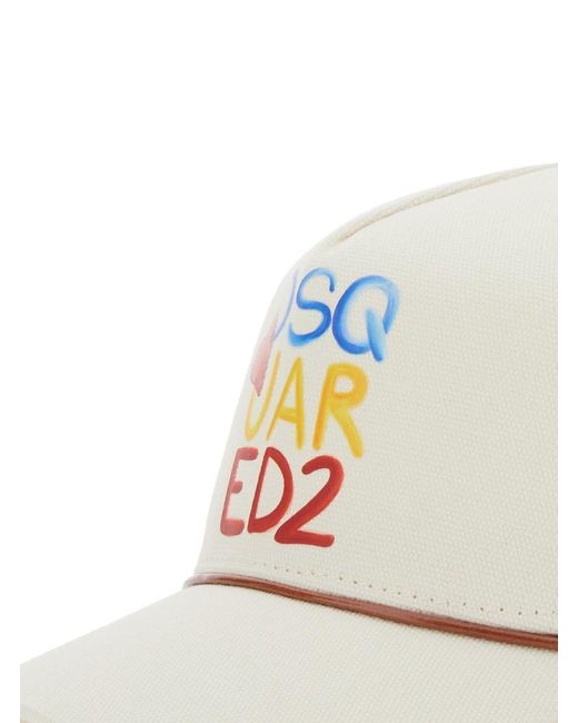 DSquared² White Baseball Cap With Logo Lettering On The Front And Buckle Closure On The Rear for men
