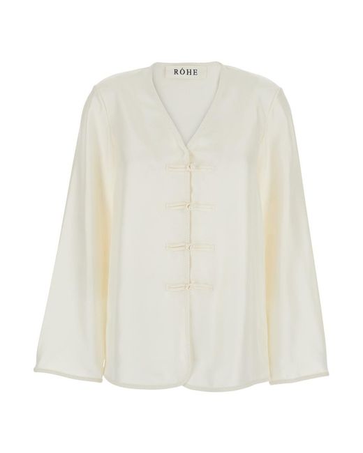 Rohe White Blouse With V Neck And Toggle Closure On The Front