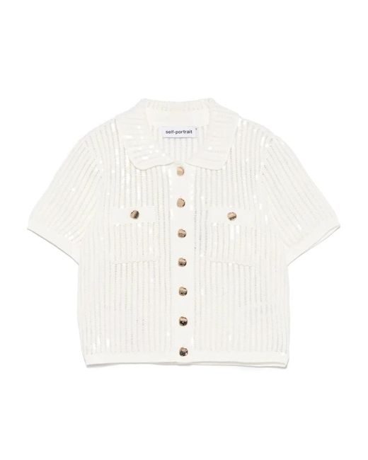 Self-Portrait White Sequin Cardigan