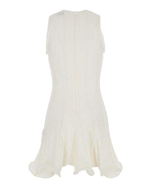 MSGM White Crinkled Cotton Blend Short Dress