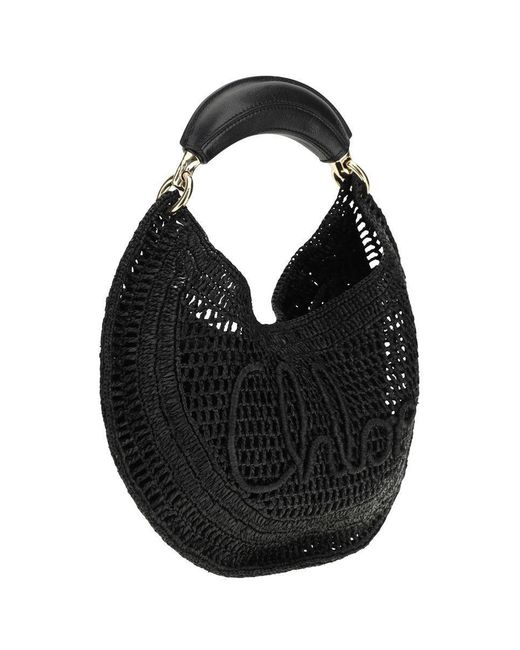 Chloé Black Summer Banan Rafia Hobo Bag