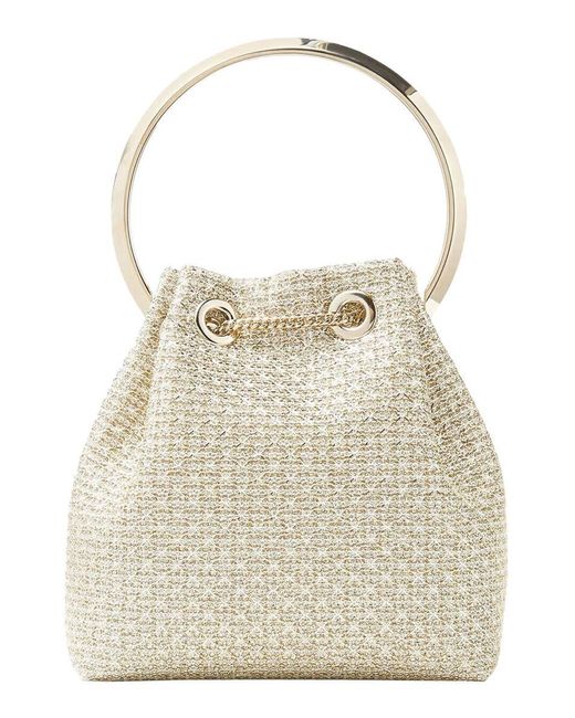 Jimmy Choo Natural 'Bon Bon' Metallic Handbag With Chain-Link Shoulder Strap And Round Top Handle