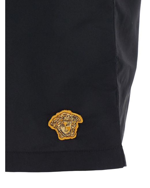 Versace Black Swim Shorts With Elastic Drawstring Waist And Medusa Embroidery On The Front for men