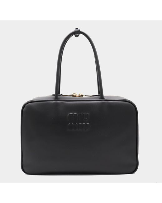 Miu Miu Black Leather Beau Top Handle Bag