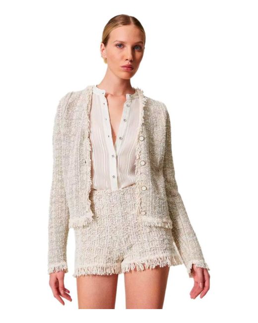 Twinset Natural Jacquard Lurex Knitted Jacket