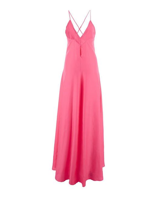 Forte Forte Pink Fuchsia Sleeveless Long Dress With Criss-Crossed Spaghetti Straps And Rear Button Closure