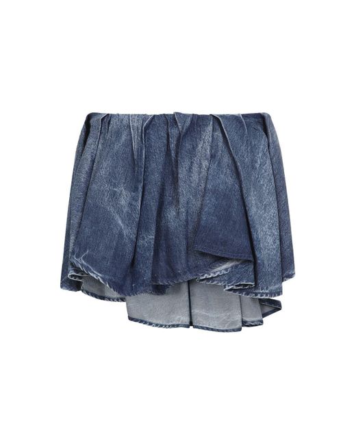 DIESEL Blue Layered Denim Texture Skirt With Asymmetrical Hemline